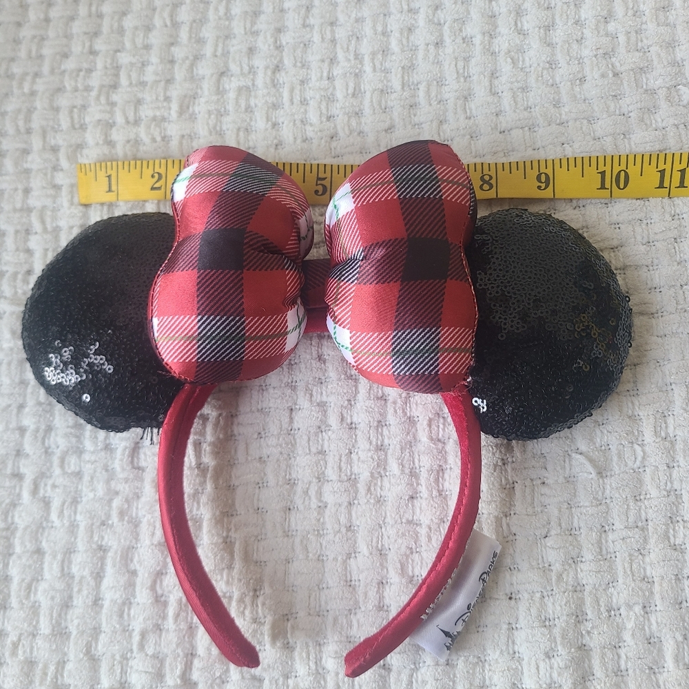 Disney Parks Christmas plaid and sequin Minnie Mouse ear headband One Size Fits - Picture 10 of 11